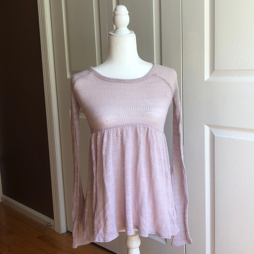 Pink babydoll long sleeve knit top.